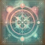 Minimalist Akashic Records symbol with sacred geometry in pastel turquoise and violet