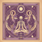 Mystical minimalist breathwork illustration with lavender-amber geometry and radiant orbs.